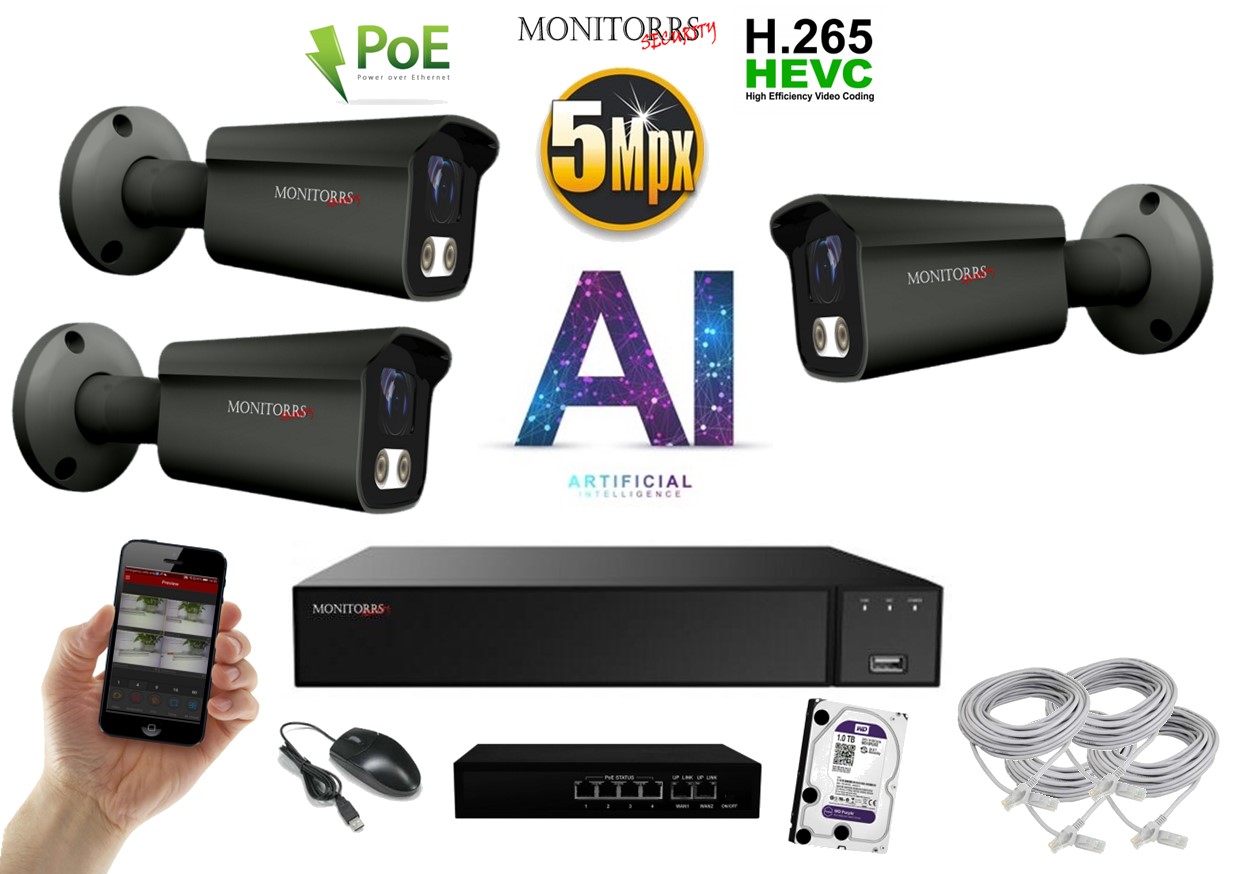 MS AI IP 3 kamerový set so switchom 5 Mpix GTube(6373K3B)